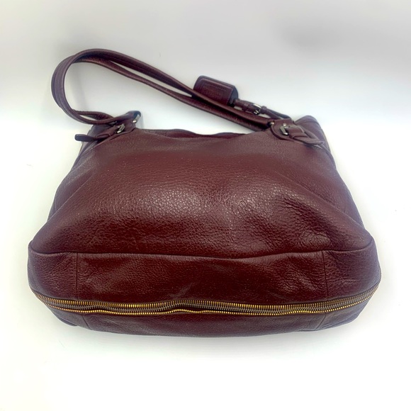 Auth Prada Burgundy Plum Cervo Shine Leather Double Zipper Shoulder Bag Preloved - Picture 9 of 16